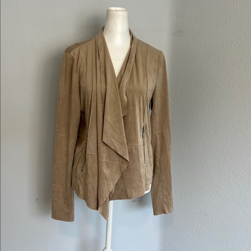 KUT from the Kloth Brown Faux Suede Jacket Open Front Draped Size Medium